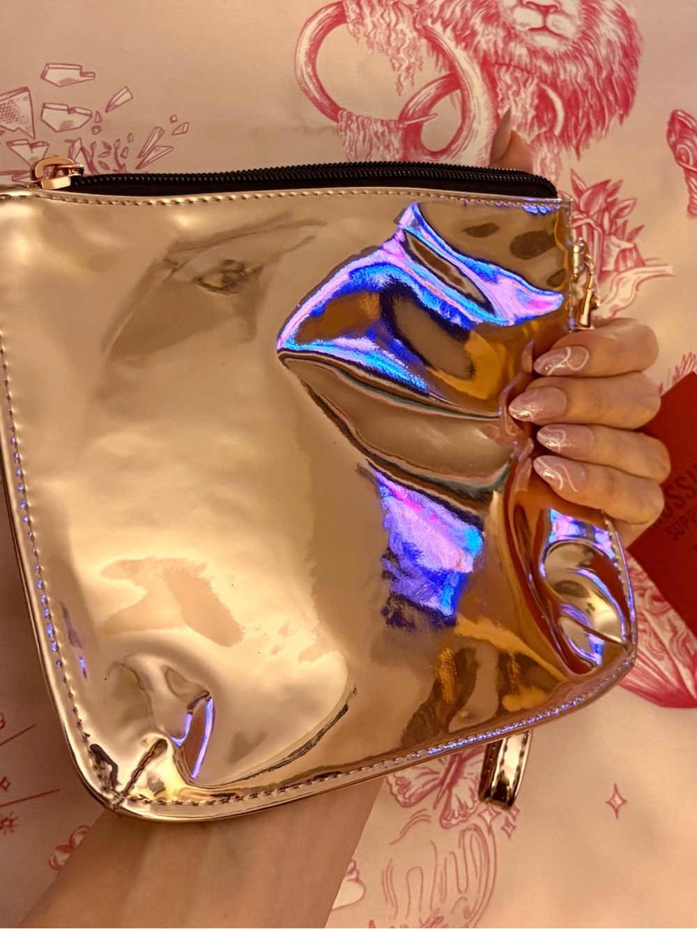 Iridescent Rose Gold Wristlet Clutch